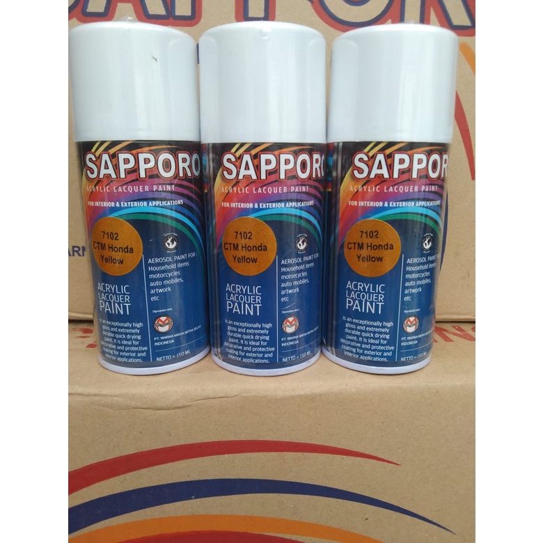 saporo acrylic lacquer paint pilok pilox cat spray sapporo 150ml saporo 7102 ctm honda yellow kuning metallic emas metallic