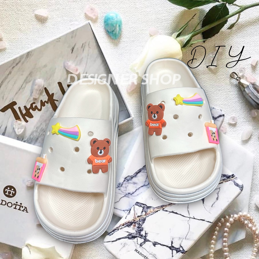 Sandal Wanita Jelly Fuji Motif Bear /Sandal Wesges wanita Platfrom Tebal terbaru/Sandal rumah