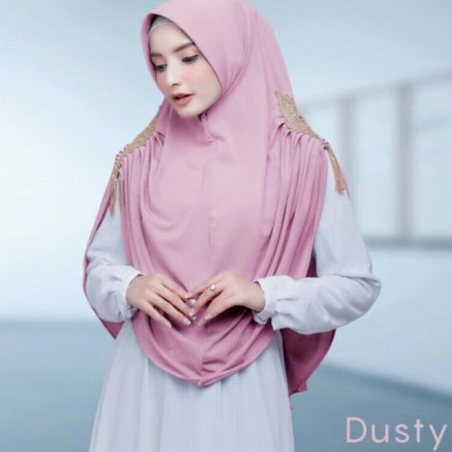 Hijab ORI Khimar Syari Renda Prada Emas Import Quality - Magenta