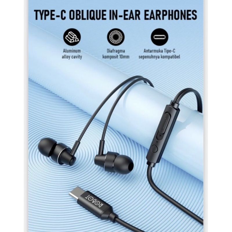 (ROBOT RC240) HEADSET USB C WITH VOLUME CONTROL AUDIO EXTRA BASS EARPHONE TYPE C HD SOUND A33 A52 A53 A72 A73 S20 S21 FE