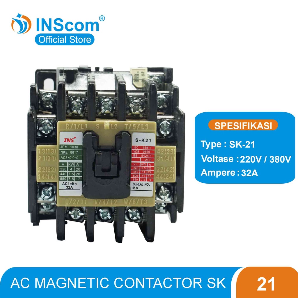 MAGNETIC CONTACTOR SK-21 220V 380V INSCOM / AC KONTAKTOR SK 21 INSCOM