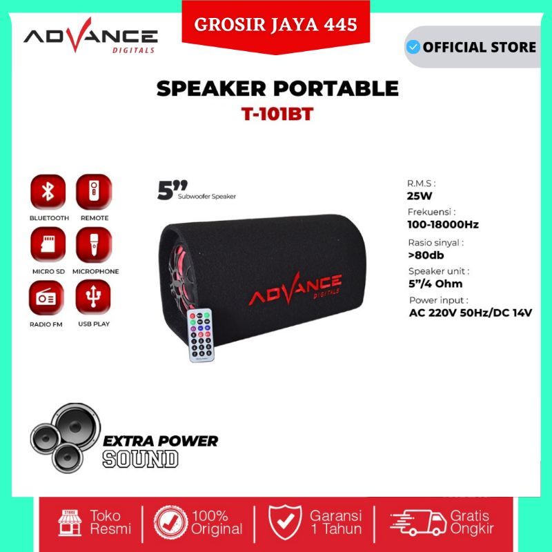 Speaker Portable Advance T 101 Bluetooth Subwoofer Speaker 5 Inch Original Garansi Resmi