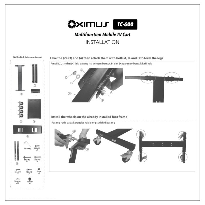 BRACKET LED TV MONITOR OXIMUS TC600 TV Cart Floor 32&quot; -65&quot; 50kg Tilt