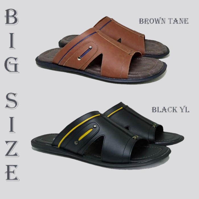 Sandal Pria BIG SIZE 44-45-46-47 UKURAN BESAR Slide Sandal kulit MIZO - 44 Hitam