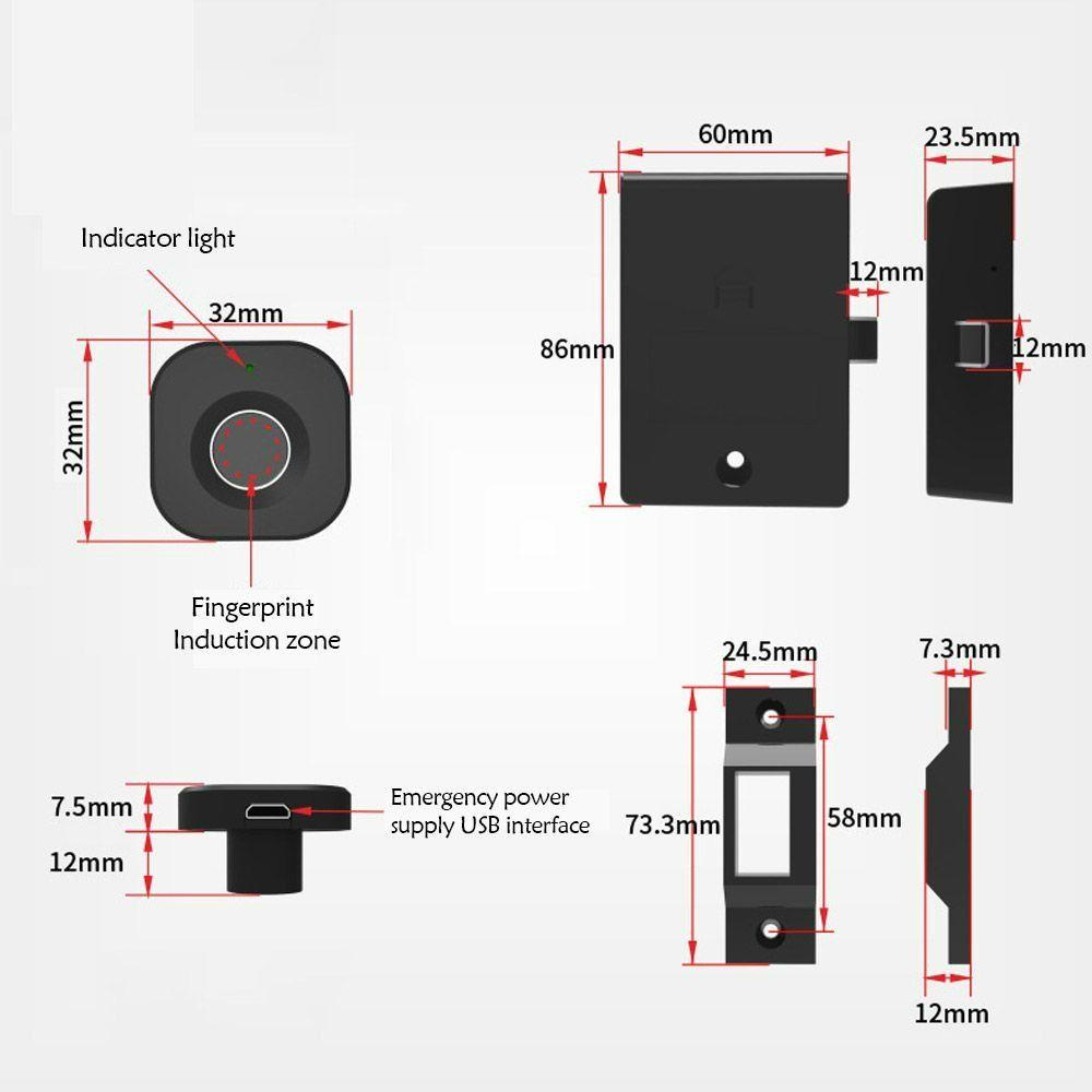 Kunci Sidik Jari Laci Atas Lampu Indikator Perangkat Keras Furniture Cerdas Smart Door Lock