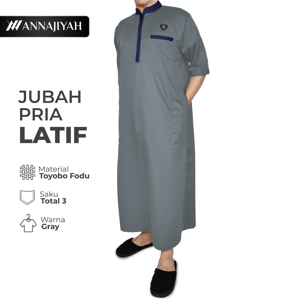 Jubah Gamis Pria Dewasa dan Remaja Latif Polos ANNAJIYAH Bahan Original Toyobo Premium