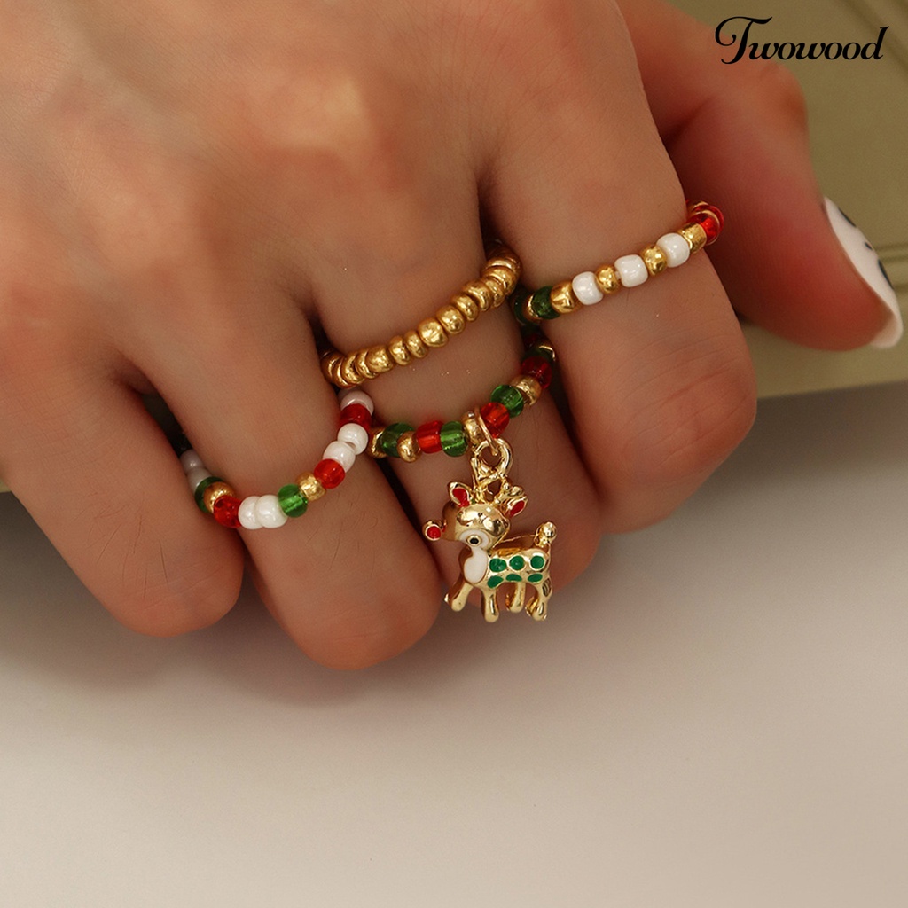 4 Pcs / Set Cincin Manik-Manik Rusa Natal Untuk Wanita