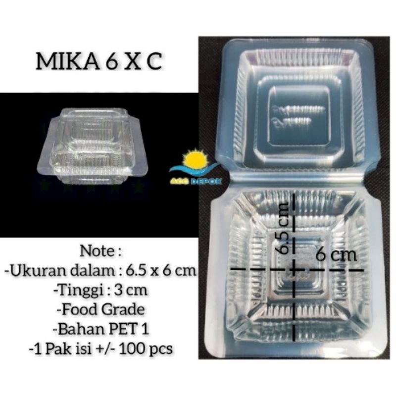 Box mika plastik uk 6 isi 100pcs /box mika plastik bening kue ,agar ,pudding ukuran 6xc