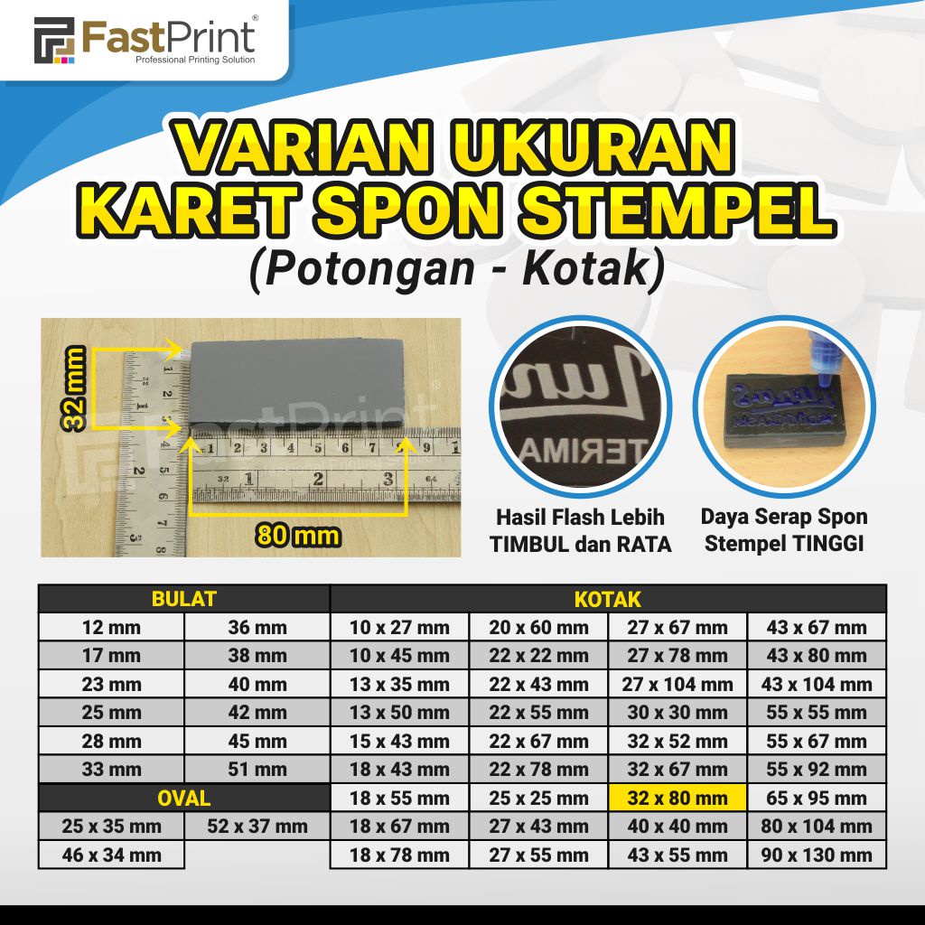 Karet Busa Spon Bahan Stempel Potongan Model Kotak 32x80MM