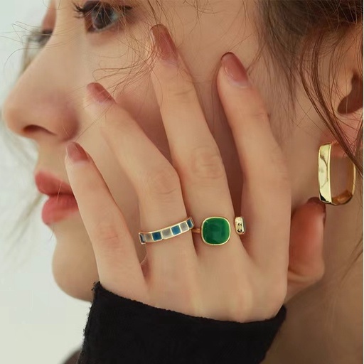 Cincin Jessenia Ring Adjustable Cincin Fashion  Baru Bentuk Geometri Bahan Alloy Hias Berlian Imitasi Untuk korea