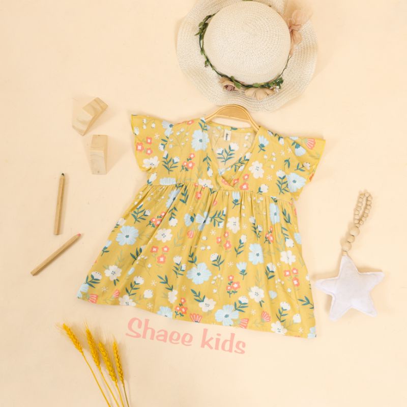 SHAEE KIDS - Dress Anak Kimono Flower Rayon Dress Premium 6bln-1tahun