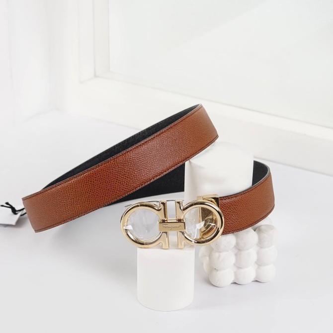 Salvatore ferragamo belt gold buckle reversible brown -