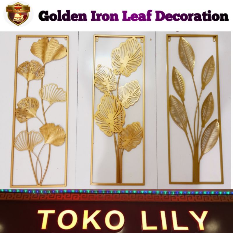 Golden Iron Leaf Wall Decoration / Dekorasi Bunga Emas Logam / Dekorasi Daun Bingkai Kuningan