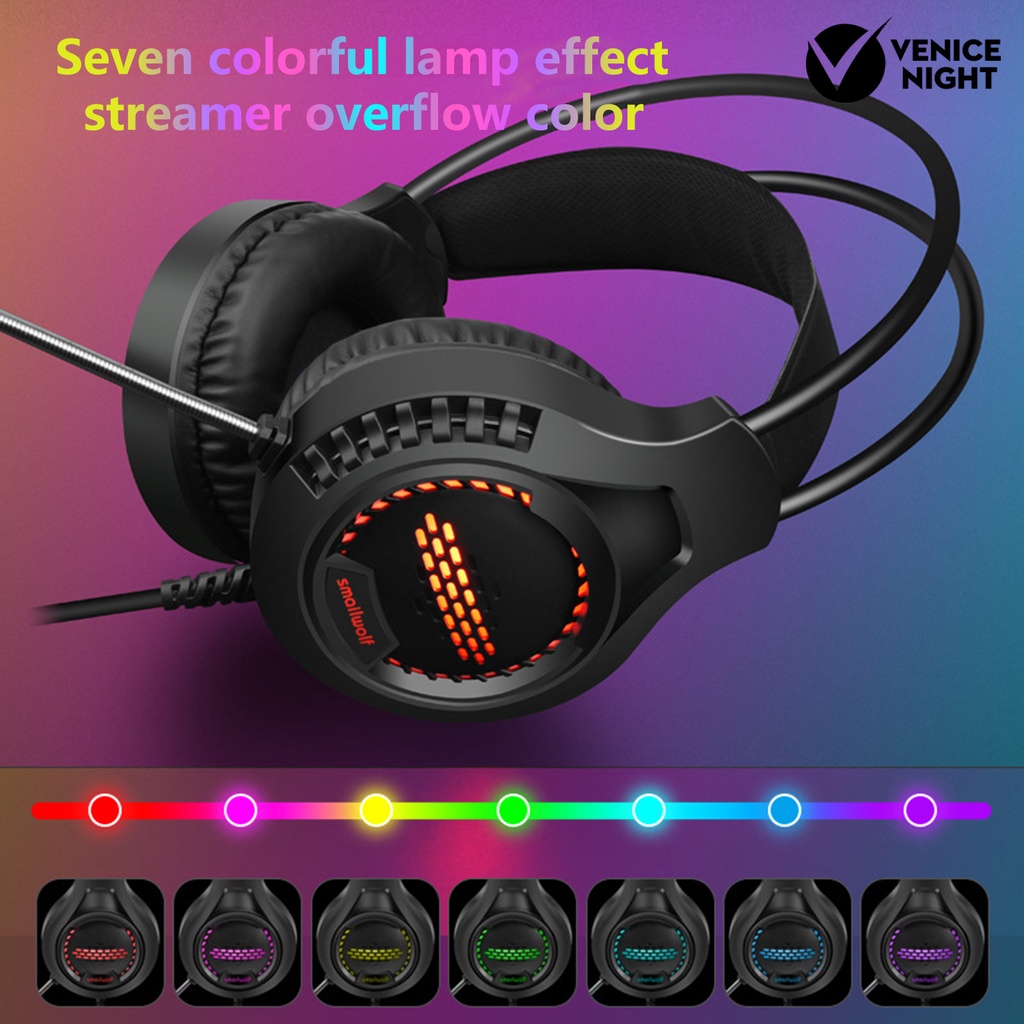 (VNEP) (Berkabel) AK3 Headset Efek Cahaya RGB Luminous Over Ear Stereo Gaming Headphone dengan Mic untuk Gamer