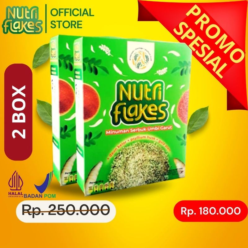 

[Nutriflakes Official Store] 2 Box Nutriflakes Sereal Sehat Umbi Garut, Daun Kelor, dan Psyllium Husk bantu atasi Maag Kronis GERD Tukak Lambung dengan Bahan Alami Herbal Tanpa Efek Samping ORIGINAL ASLI BPOM HALAL