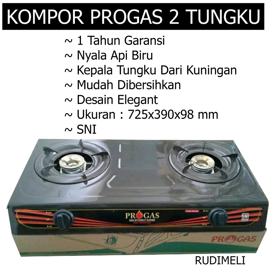 Kompor Gas 2 Tungku MEREK Progas 2 Tungku / Kompor Gas Murah - Hitam