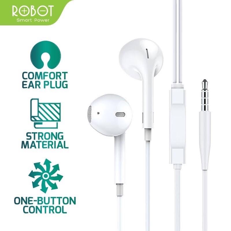 (ROBOT RE) HEADSET HD SOUND QUALITY WIRED EARPHONE ULTRA BASS STEREO WITH MICROPHONE ERGONOMIC DESIGN RE10/RE20/RE701/RE801