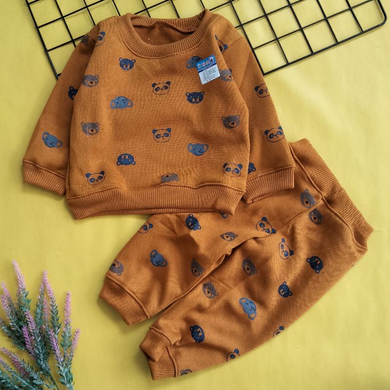 set sweater bayi 3-12 bulan motif panda bear