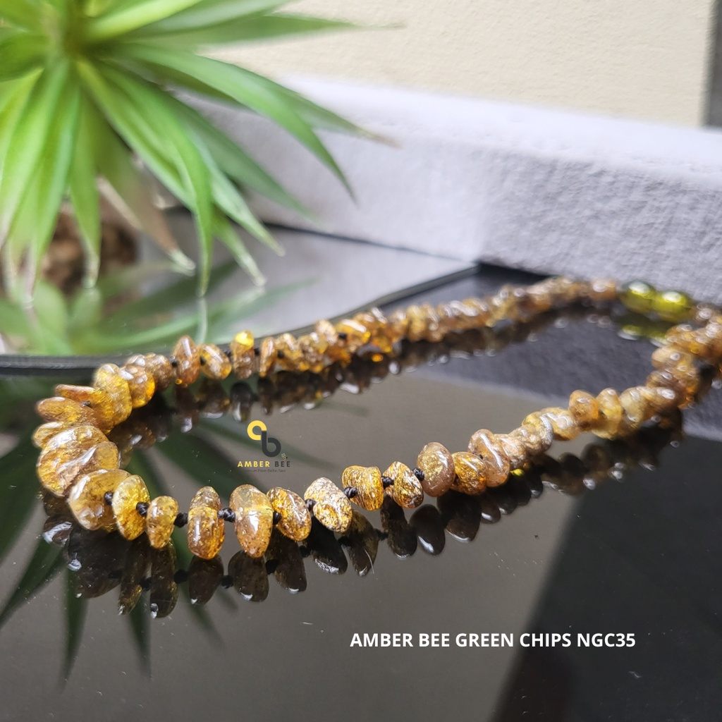 Kalung Amber Bayi dan Anak Premium Chips Green Glossy By Amber Bee NGC35