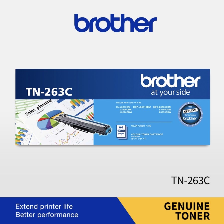 Brother TN-263C Toner Printer Laser Warna Color Cyan