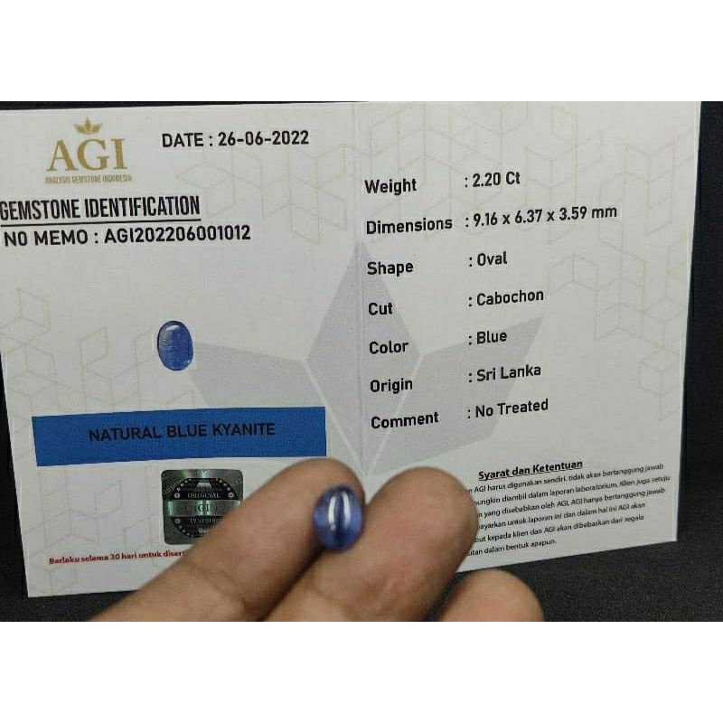 Natural Batu Blue Kyanite Cristal loose stone memo AGI