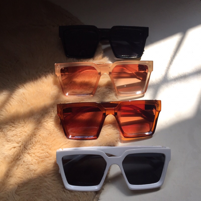 Maluma Square Sunglasses Oversized Frame Besar Kotak Unisex White Frame Putih Coklat Transparent Bro