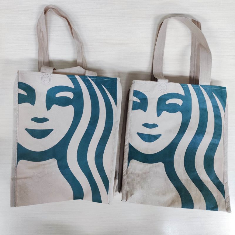 Tote Bag Starbucks Reusable Tas Bahan Kain Bukan Kertas Coklat 2 Liter Botol