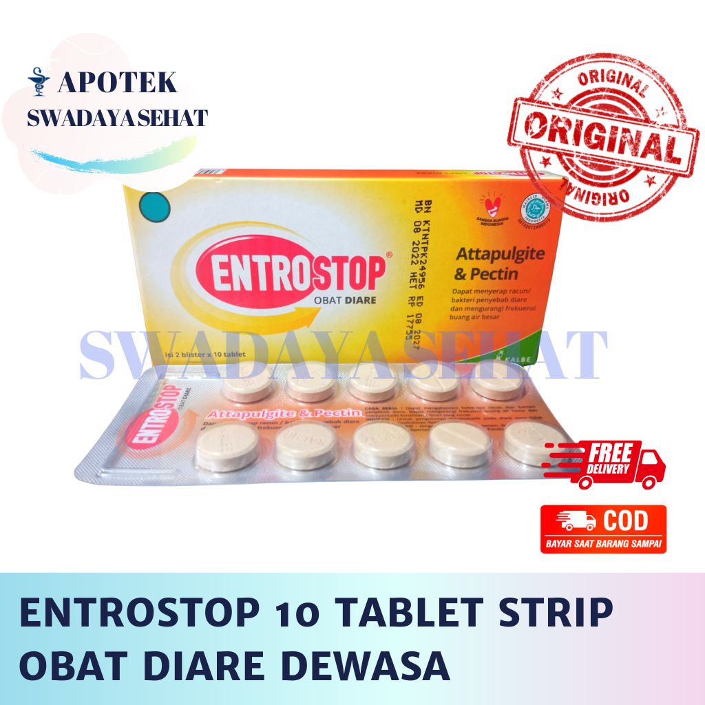 ENTROSTOP Strip 10 Tablet Dewasa Sachet - Herbal Anak Cair Sachet 10 ML Rasa Jambu Obat Diare Mencret BAB