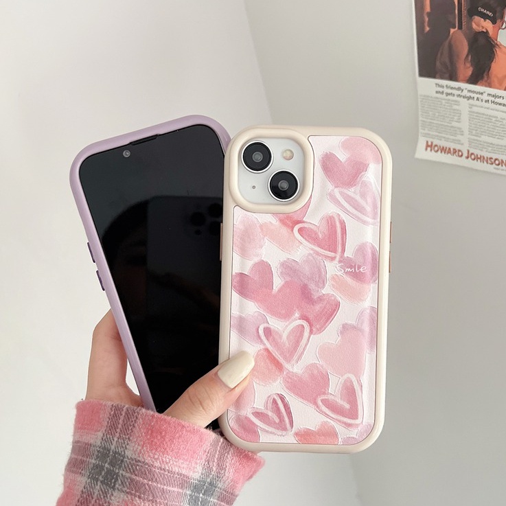 Leather Case HP IPhone 11 12 13 14 Pro Max 14 Plus iPhone XR XS Max Anti falling Casing iPHONE 13 Pink Purple Love Heart Cover Girl Women Pretty Ins