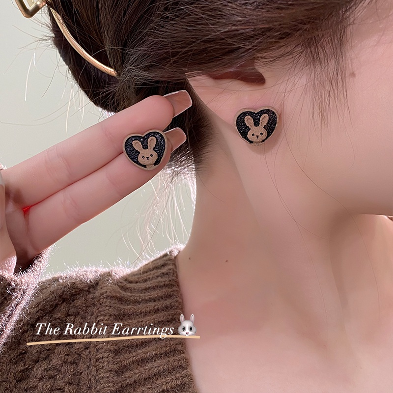 Anting Stud Desain Kelinci Warna Khaki Gaya Perancis Untuk Anak Perempuan