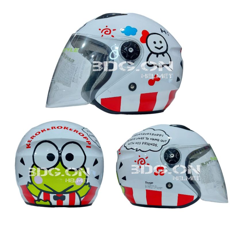 Helm BMC MILAN Motif KEROPPI Putih Gloss Helm Half Face Wanita Dewasa