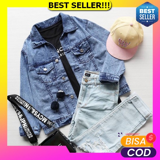 Jaket Jeans Jaket Jins Oversize Crop Wanita Lepis Jaket Cewek Jaket Levis Casual Ripped Import Terba
