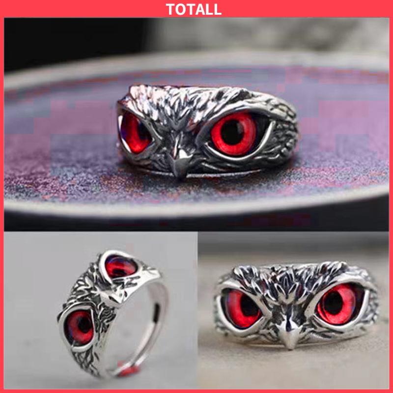 COD Kristal Vintage Style Burung Hantu Cincin Perak 925 Pria Wanita Punk Crystal Rings Adjustable Size-Totall