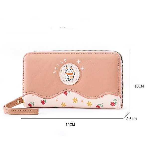 DOMPET PANJANG WANITA KUCING LUCU IMPORT KULIT PINK LAMONE WA606P3 BRANDED BATAM FASHION KOREA KARTU KOIN RESLETING TALI PENDEK PREMIUM REMAJA KEKINIAN CEWEK MURAH