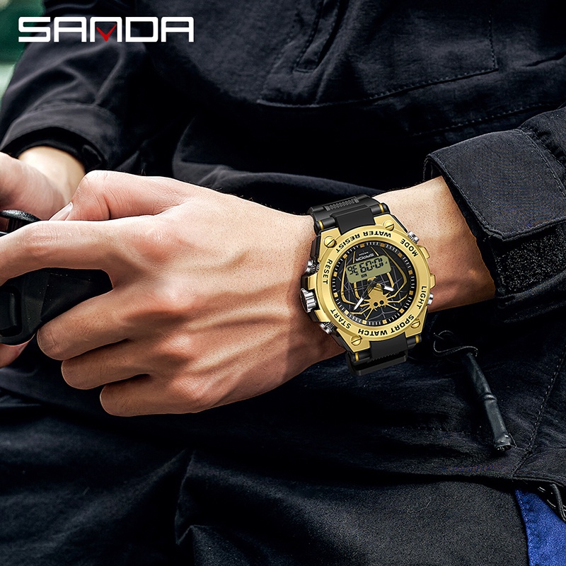 SANDA 3159 Jam Tangan Pria Digital Analog Tali Rubber Chronograph Anti Air WATCHKITE WKOS