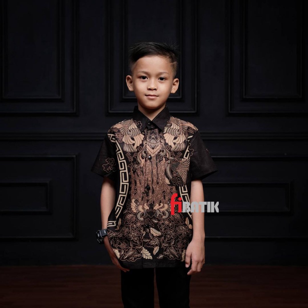 Kemeja Batik Pria Lengan Panjang Couple Batik Ayah Anak laki-laki Warna Hitam Motif Kluwung