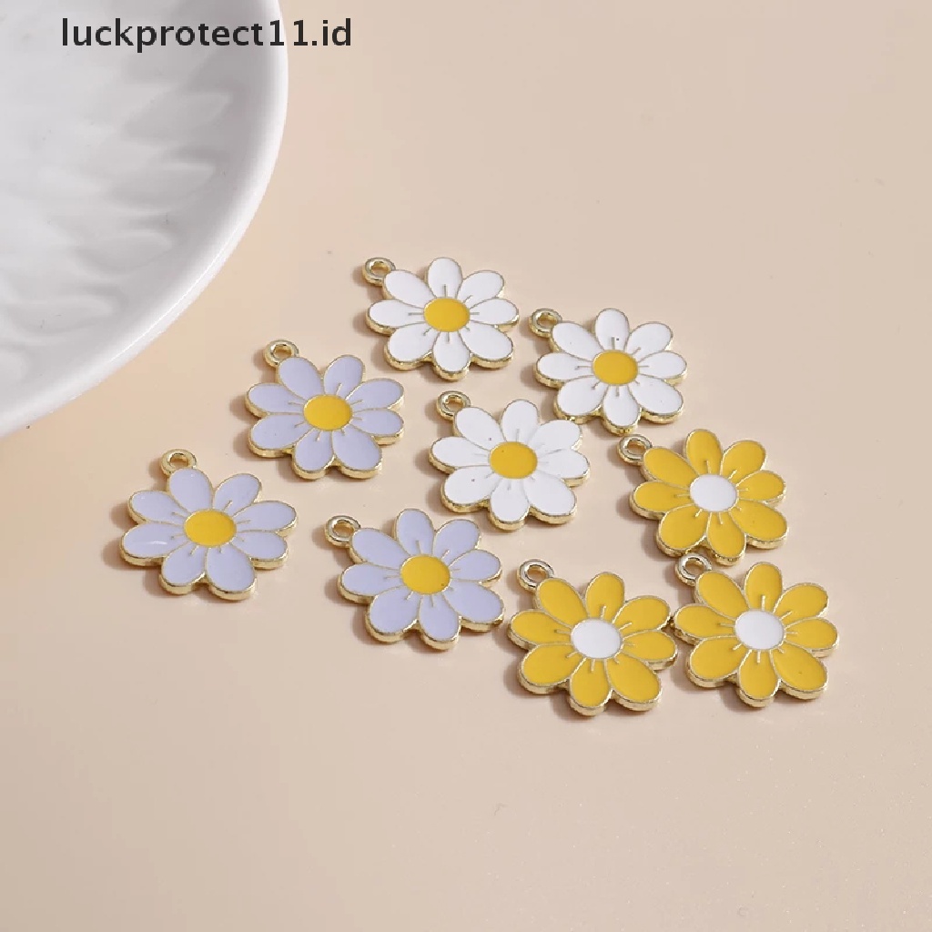 10 Pcs Liontin Kalung Anting Enamel Bentuk Bunga Daisy