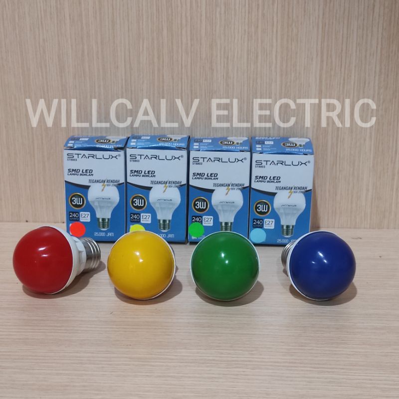 LAMPU LED WARNA 3W 3WATT 3 W 3 WATT FITING E27