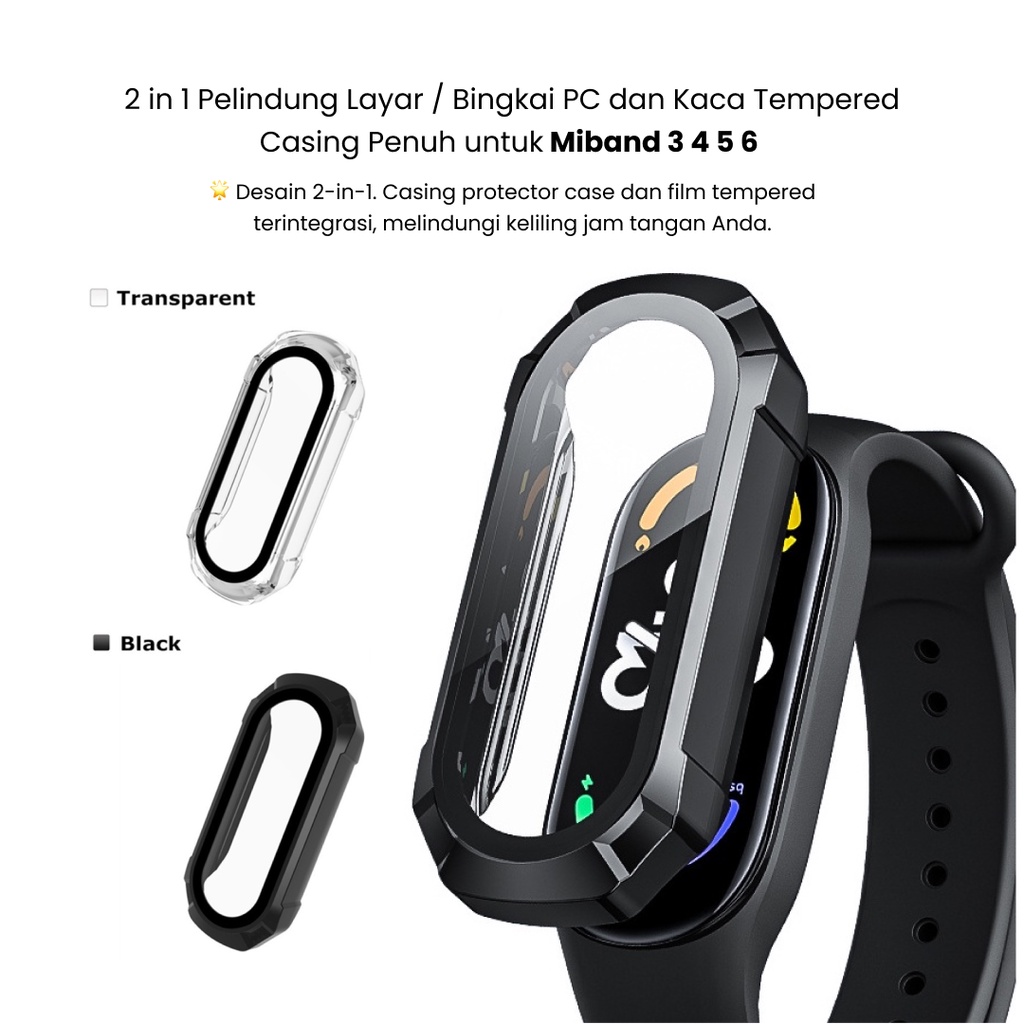 Miband 2 in 1 Screen Protector / PC Frame + Tempered Glass Full Case for Xiaomi Band 4 5 6