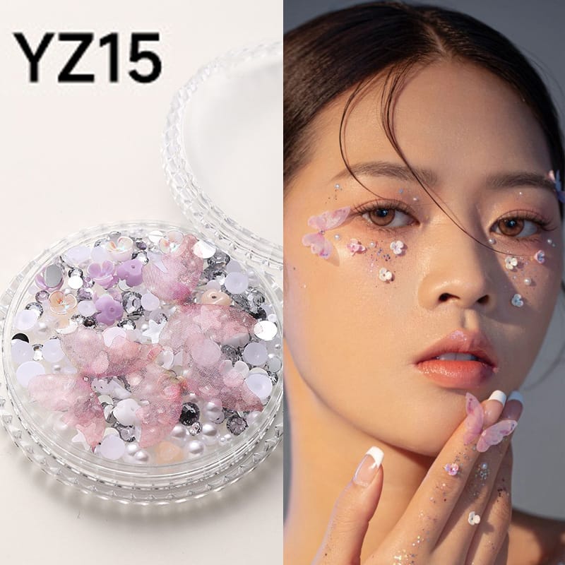 Pretty  Hiasan Mutiara Berlian Imitasi Flower Butterfly 3D Bahan Akrilik Warna-Warni Untuk Dekorasi Wajah/Untuk Nail Art