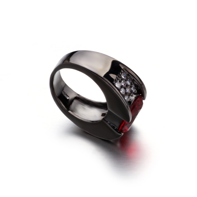 Ruby Black Gold Set Zircon Layer Geometric Punk Ring Perhiasan Mode Pria dan Wanita