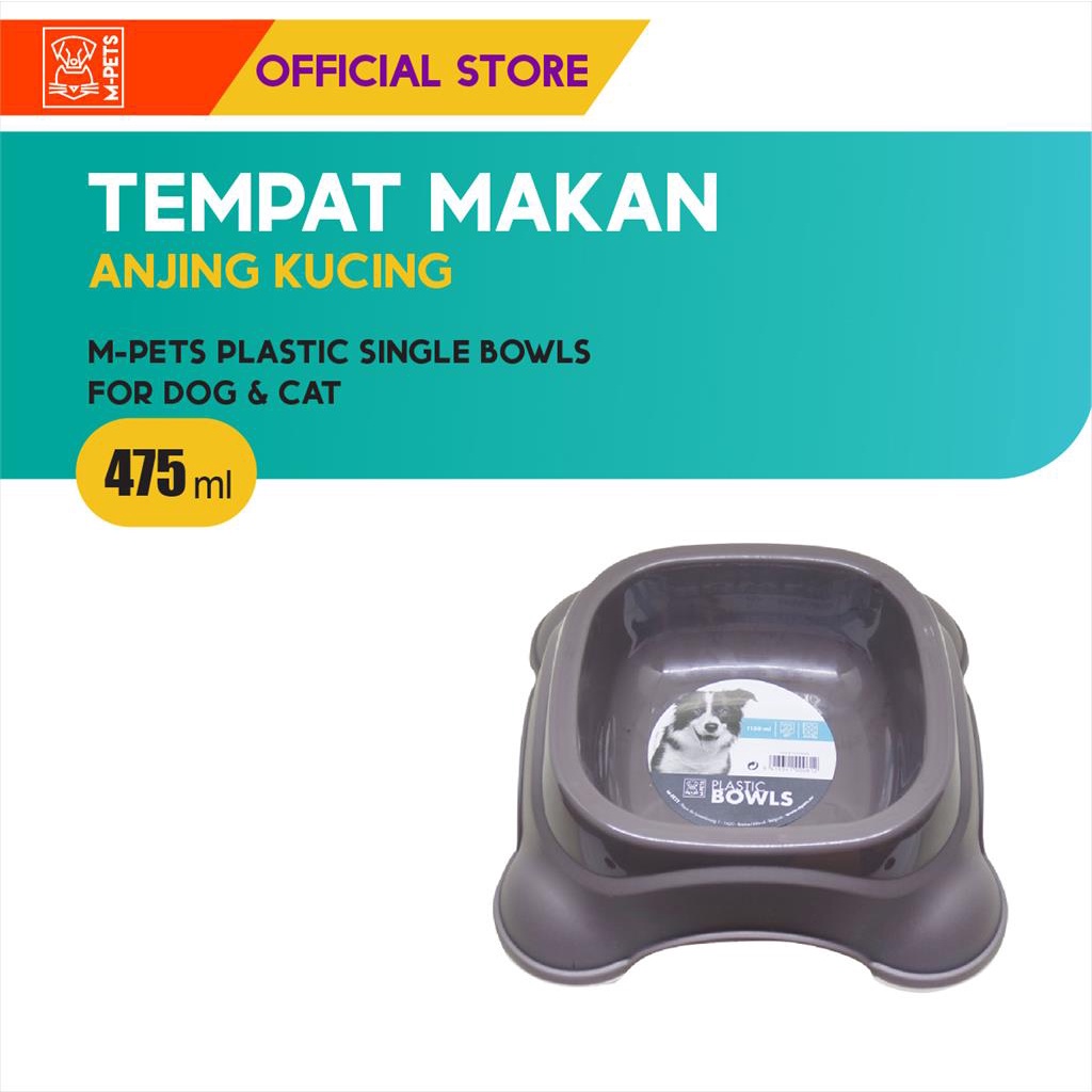 M-Pets Plastic Single Bowl 475 ml / Tempat Makan Anjing Kucing