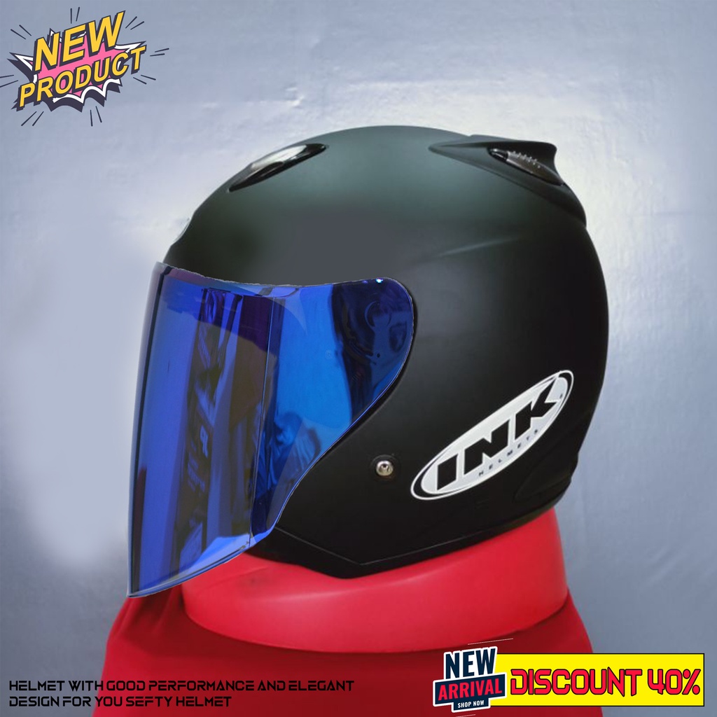 HELM INK CENTRO KW SOLID HITAM DOF UNTUK PRIA DAN WANITA DEWASA COD