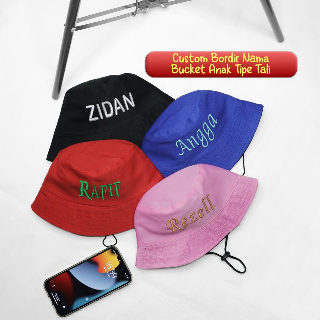Bucket Anak Polos Ada Talinya Free Bordir Nama / Bucket Polos Anak Free Bordir Nama