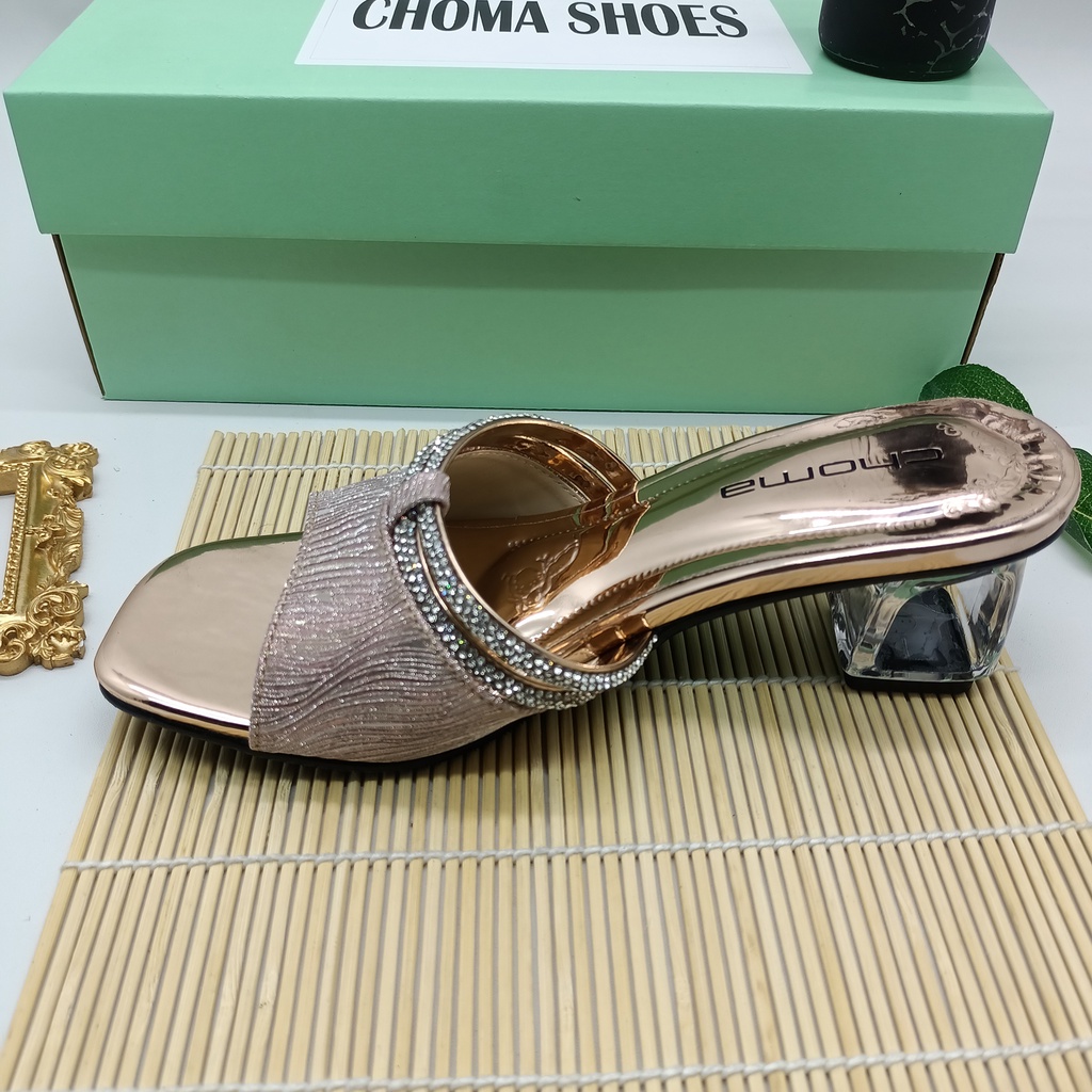 Choma Ladies  Sandal Hak Kaca Sendal Pesta Wanita Sandal Wedding High Heels