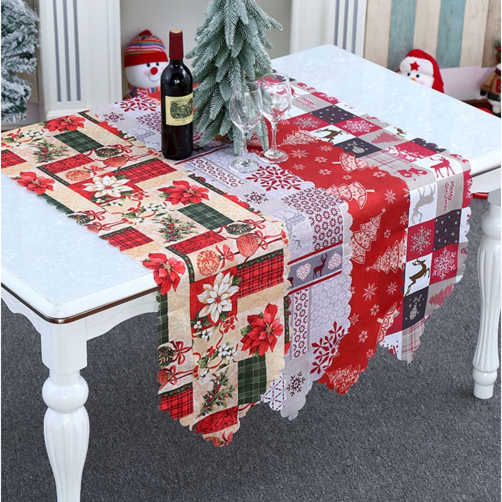 Christmas Table Runner Taplak Meja Panjang Nuansa Dekorasi Natal MODEL PANJANG 36 x 180 cm