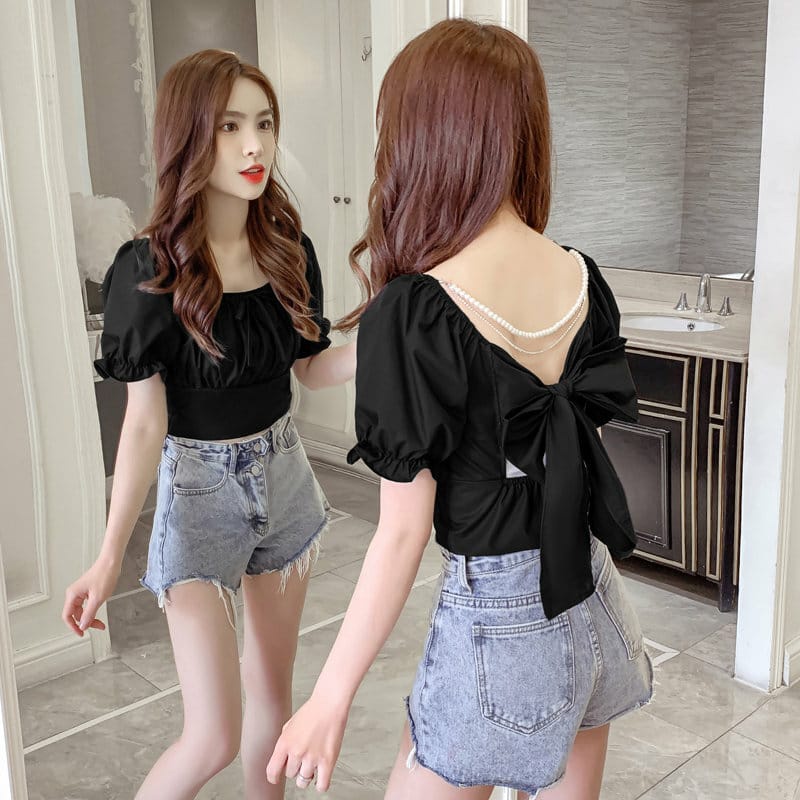 [MCFK] Blouse Back Ribbon / Blouse Wanita Korean Style / Blouse Wanita Dewasa / Baju Cantik Trend Kekinian / Baju Wanita Terbaru