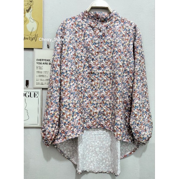 Cherry_ kemeja motif bunga/ atasan / blouse kerah shanghai lengan panjang