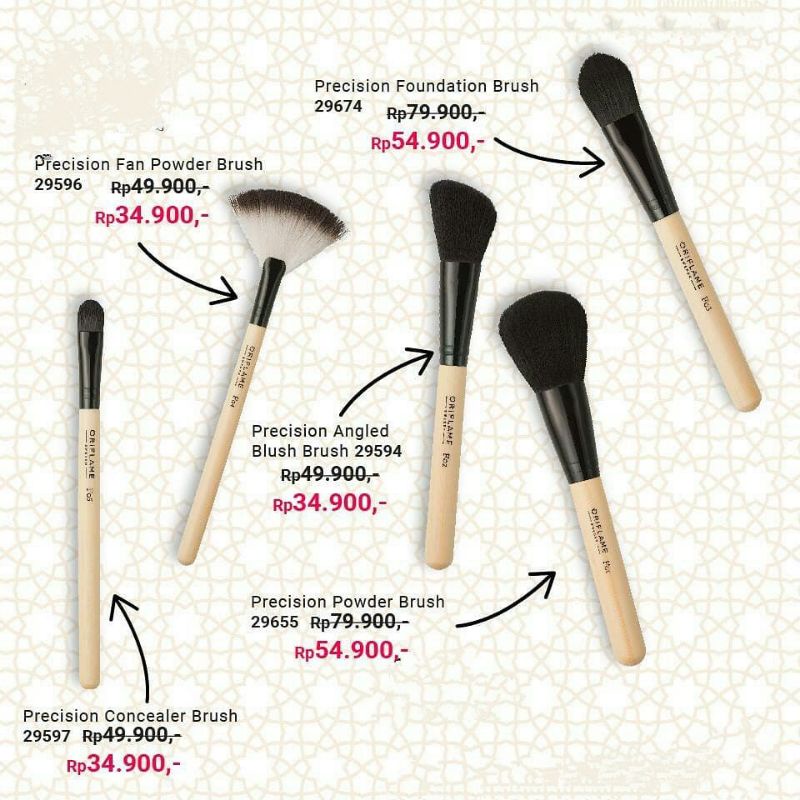 Precision Powder/Angled Eyebrow/Foundation/Contouring/Blending/Fan Powder/Double Ended Eyeshadow/Concealer/Lip Brush/Giordani Gold Silky Brush