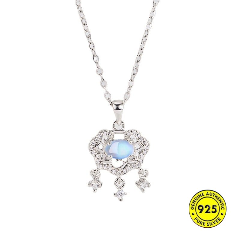 Kalung Rantai Sterling Silver 925 Dengan Liontin Batu Moonstone Untuk Wanita U1400